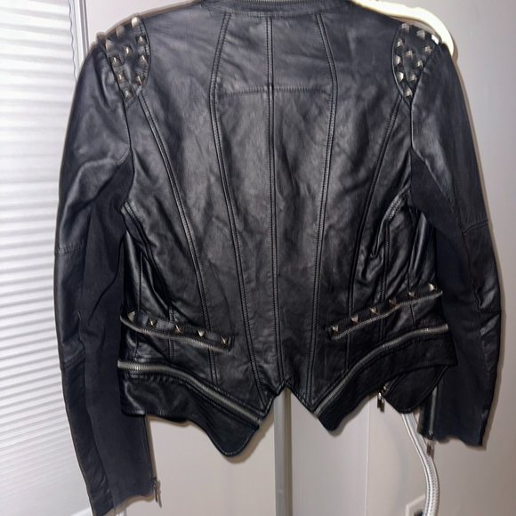 Faux Leather Biker Jacket, Adjustable Length, Fits like Medium - Picture 6 of 8